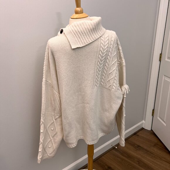Weekend Max Mara Faiti Fringe Turtleneck Sweater Ivory Wool Oversized Sz XL - Picture 11 of 13